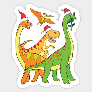 Christmas Dinosaurs T-Rex Brachiosaurus Dino Santa Sticker